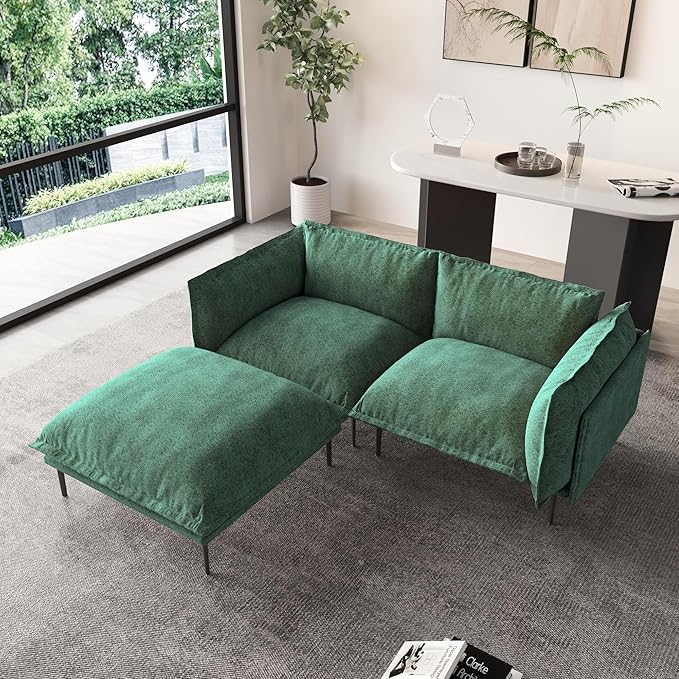 WJShome Modular Velvet Sectional Sofa with Chaise 74 Modern L-Shaped Couch for Living Room 3-Seater Sofa with Removable Cushions and 8 High Metal Legs Easy to Clean Green