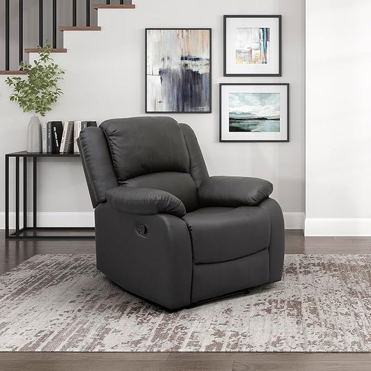 Lexicon Manual Recliner Sofa Chair Home Theater Seating Wall Hugger Manual Reclining Nursery Chair for Bedroom/Living Room/Office/Apartment Dark Brown Faux Leather