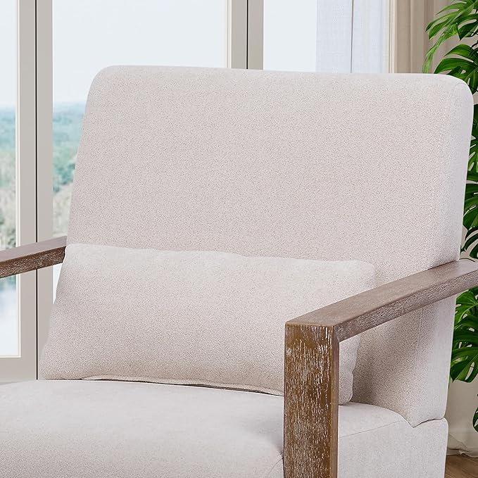 30.5 W Swivel Modern Fabric Upholstered Accent Chair with Solid Wood Armrests Comfy Lounge Reading Chair Side Armchair for Hotel Bedroom Living Room Office Nursery Room (Beige Linen)