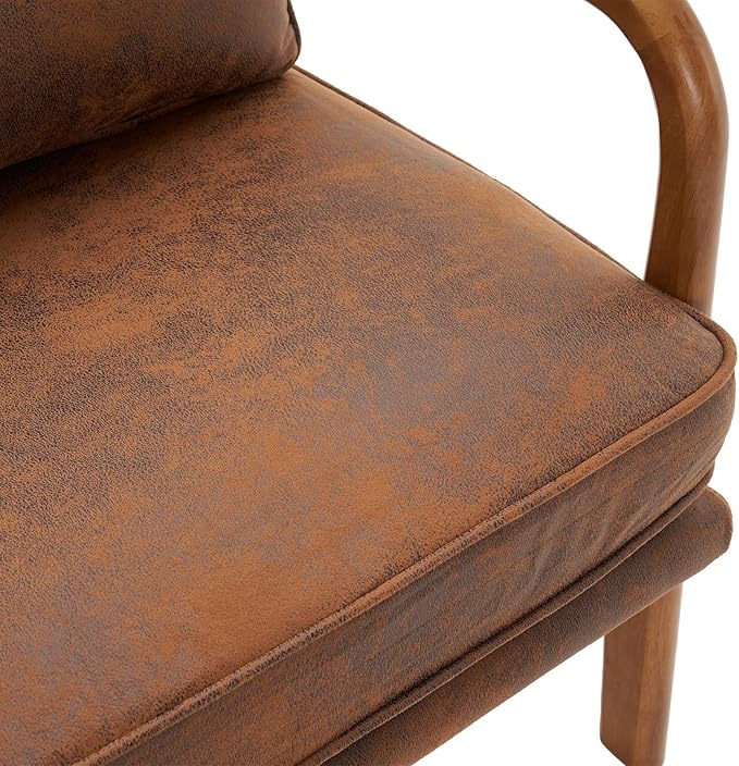 Bonnlo Microfiber Rustic Mid Century Modern Accent Chair Soild Wood Padding Lounge Armchairs Side Sitting Chairs for Living Room Bedroom Guest Room