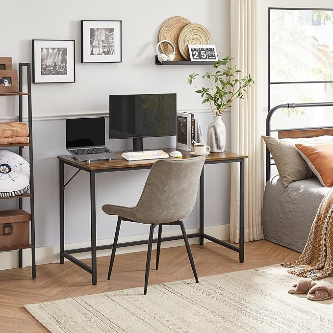 VASAGLE Computer Desk Office Work Desk 47.2 x 23.6 x 29.9 Inches for Study Bedroom Home Office Living Room Rustic Brown and Ink Black ULWD039B01