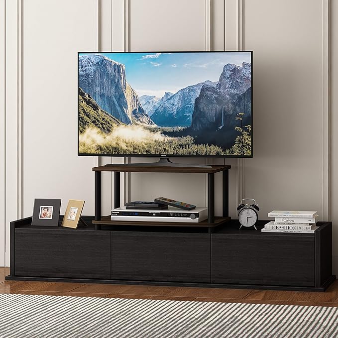 Furinno TURN-N-TUBE TV Riser Stand 2-Tier Small Elevated No Tools TV Stand TV Console for TV up to 32 inch 15.8 x 23.8 x 11 for Living Room Bedroom Columbia Walnut