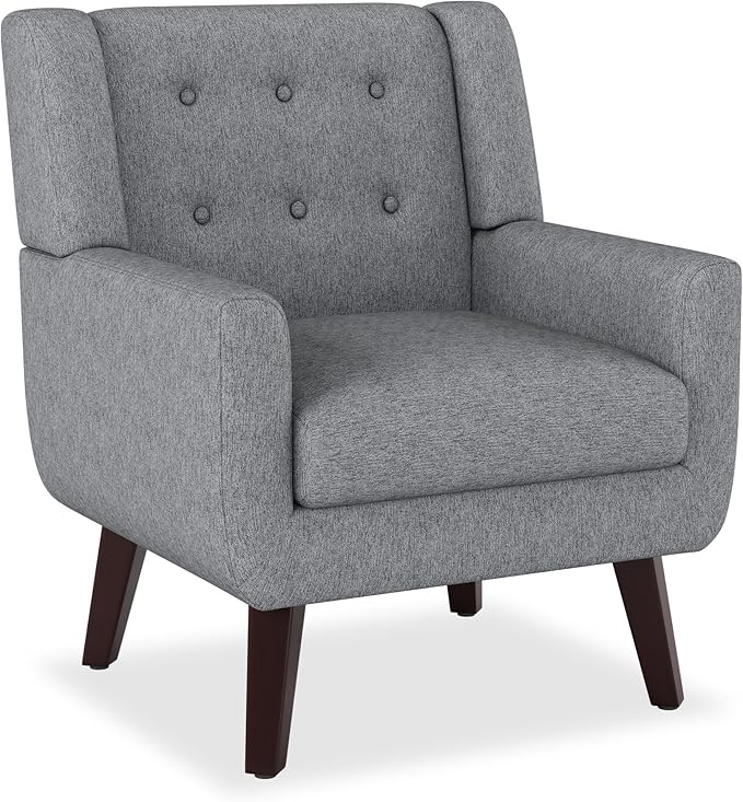 Linen Fabric Living Room Chairs Accent Chair Mid Century Modern Armchair for Living Room Bedroom Button Tufted Upholstered Comfy Reading SofasVanity Chair (1 Dark Grey)