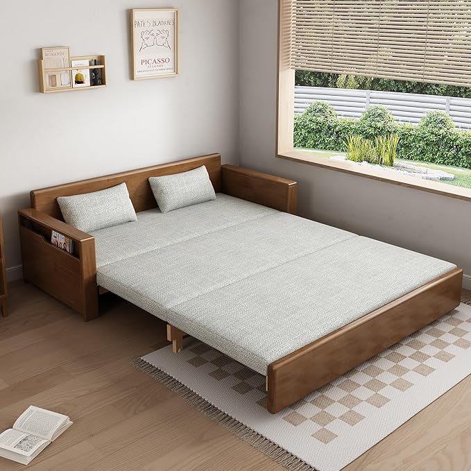 70.8 Modern Grey Convertible Sofa Sleeper Plush 3-in-1 Reversible Chaise Sectional Pull Out Bed with Pillows Durable Solid Wood Frame for Living Room Apartment Office Guest Room