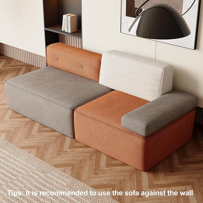 79.9 Modular Sofa Couch Modern 3-Seater Sectional with Detachable Backrest Deep Seating Comfortable Sofa for Living Room Apartment or Office Multi-Tone Beige/Brown/Orange