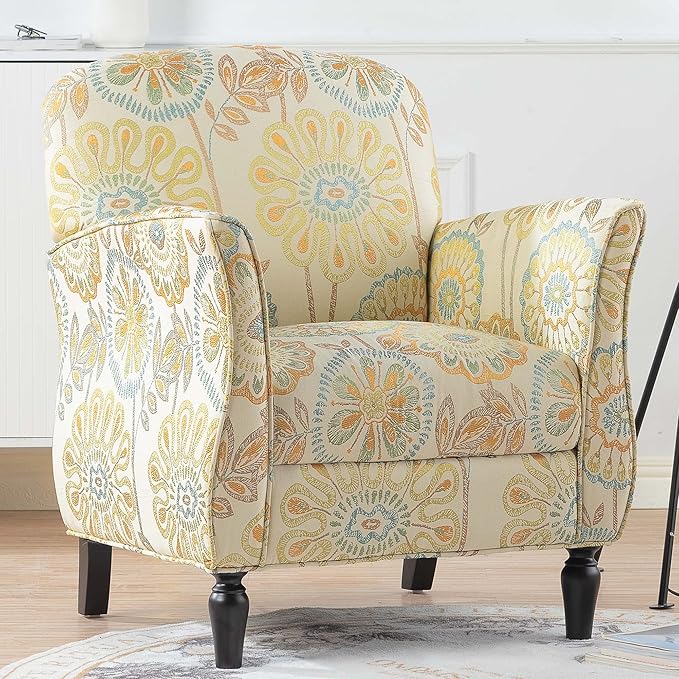Generic Floral Accent Recliner Living Room Chair Beige Ergonomic Textile 35.04 x 29.33 x 28.54 inches 265 pounds Indoor Use