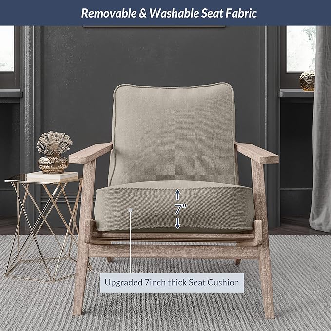 BELLEZE Mid Century Modern Chair with Sturdy Wood Frame Upholstered Linen Arm Chair Easy Assembly Comfortable Accent Chair for Living Room Bedroom Office - Maximus (Gray)