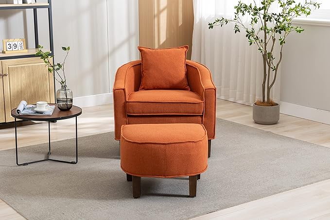 Accent Chair with Ottoman Mid Century Modern Barrel Chair Upholstered Club Tub Round Arms Chair for Living Room