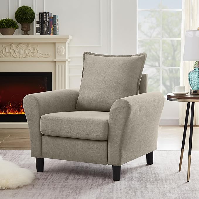 2 Sets Sofa Accent Chair 35 Reading Chair for Bedroom Modern Linen Fabric Armchair Single Sofa Chair Comfy Arm Chairs for Living RoomBedroom Beige