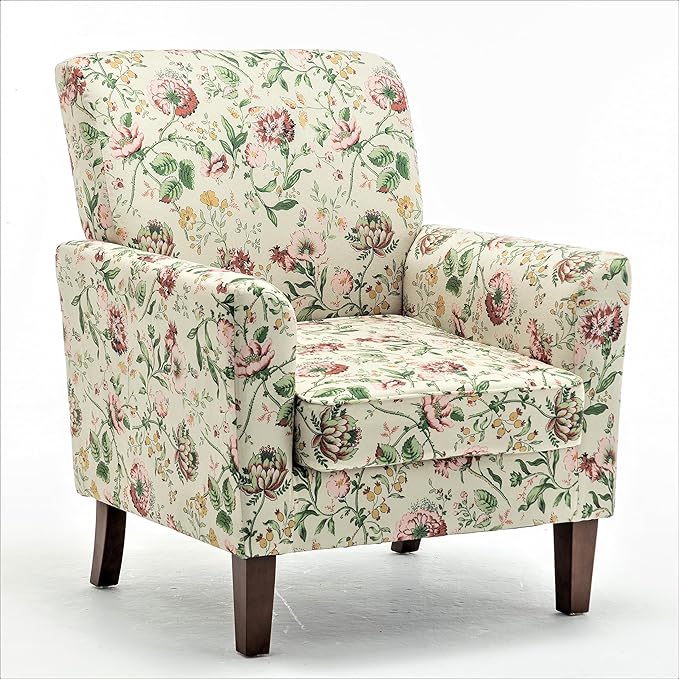 Contemporary Accent Arm Chair with Birch Wood Frame and Velvet Upholstery Armchair for Office and Living Room Decor Removable Cushions 04 Printed Fabric