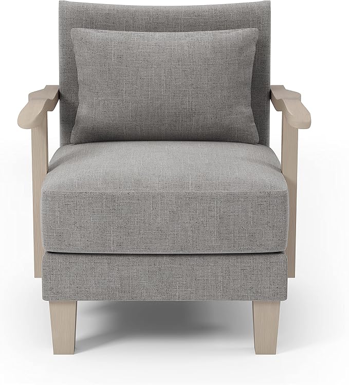 HOMES: Inside + Out Turney Fabric Upholstered Arm Chair with Pillow Back and Wooden Arm for Living Room Bedroom Gray