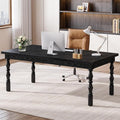 Tribesigns Large Executive Office Desk 62.2-Inch Farmhouse Modern Computer Desk Mid Century Study Writing Table Workstations Business Office Furniture with Carved Turned Legs (Black)