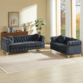 KEIKI 5 Seat Chesterfield Sofa Retro Style Upholstered 3+2 Seats Velvet Couch with Rolled Arm for Living Room Bedroom Office Black