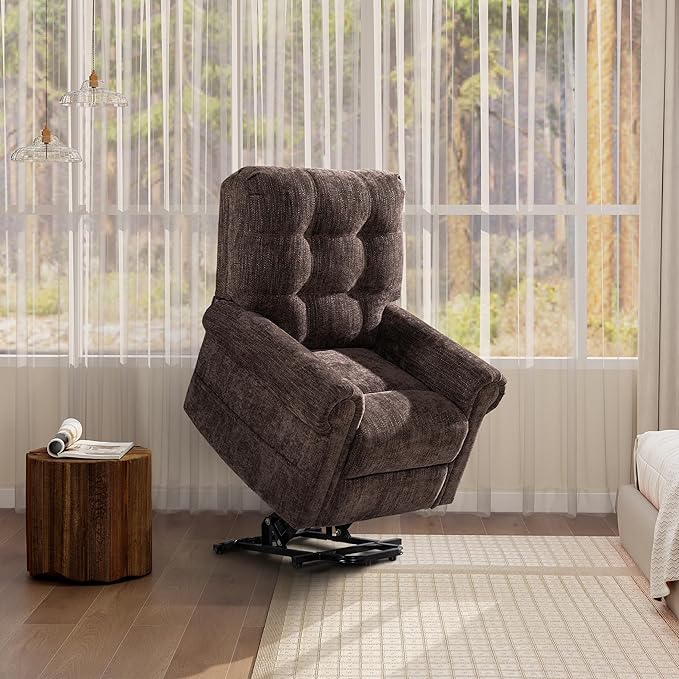 Jennifer Taylor Home Irwin 36 Power Lift Assistance Recliner Chair in Chocolate Brown Chenille