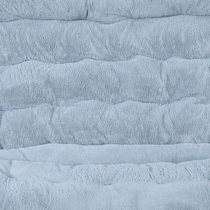 Flash Furniture Eleanor Portable Double Saucer Chair with 2 Ottomans Folding Steel Frames for Dorm or Bedroom 56 Dusty Aqua Faux Fur/Soft Gold Frame