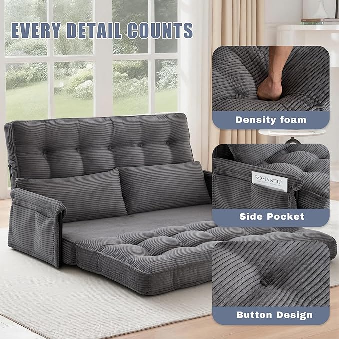 5-Position Adjustable Floor Sofa CouchMulti-Functional Bean Bag BedFoldable Lazy Sofa Sleeper Bed with ArmrestIdeal for Reading and Playing (Dark Grey)