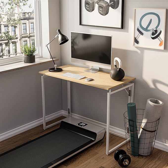 Folding Desk - 31.5 Wood Top Foldable Desk for Small Spaces | No Assembly Required Compact Desk for Home Office Writing and Study