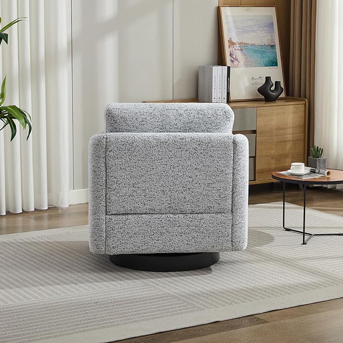 31.5 W Swivel Accent Chair and Comfy Round Accent Single Sofa Chair 360 Degree Club Chair Lounge Armchair for Living RoomBedroom.Nursery.White Black Chenille