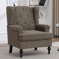 Accent Chair for Living Room Mid Century Modern Upholstered Armchair Wingback Chair with Tufted High Back and Solid Legs Comfy Side Chairs Single Sofa for Bedroom Brown