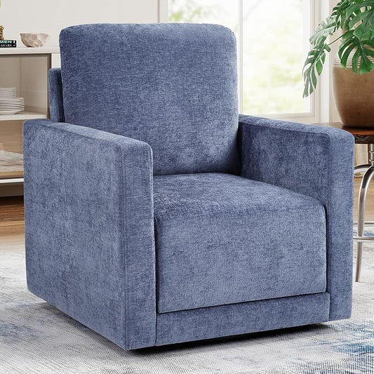 INZOY Swivel Accent Chair with Hidden Storage Comfy 360° Swivel Chair Upholstered Chenille Square Chair for Living Room Bedroom Small Spaces Fully Assembled Blue