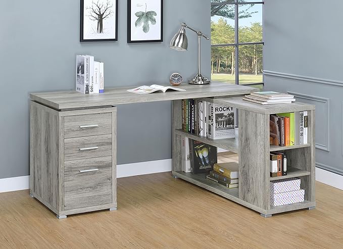 Coaster Home Furnishings - Yvette - Engineered Wood - 3-Drawer Computer Desk with File Cabinet and L-Shaped Desk with 5 Adjustable Compartments - Home Office - 60-Inch - Grey Driftwood - 801516