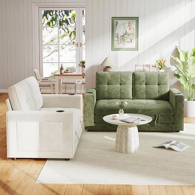 WorthFurni Convertible Sofa Bed Folding Sofa Bed 2 in1 Pull Out Loveseat Sleeper Sofa Floor Sofa Bed for Small Spaces Folding Couch Bed with Pillows for Living Room Bedroom - Green