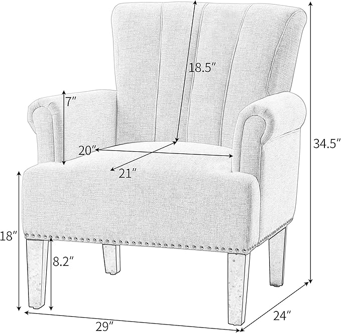 Mid-Century Modern Accent Chair Accent Rivet Tufted Polyester Armchair Upholstered Chairs Single Sofa Chairs Armchair Club Chair with Rivet Tufted Scroll Arm for Living Room (Cream * 9)