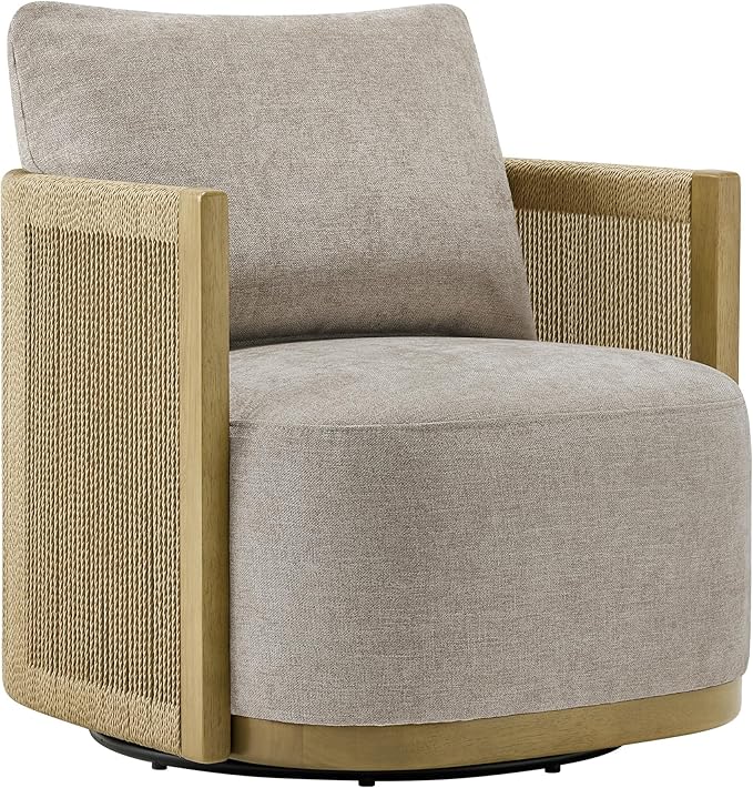CHITA Braid Swivel Accent Chairs Modern Comfy FSC Certified Armchair with Paper Cord &amp Wood Frame for Living Room and Bedroom Fully Assembled - Mink