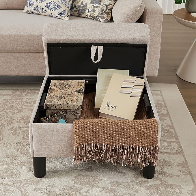 101 Convertible Sectional Sofa U-Shape Sofa Couch 4-Seat Couch with Storage Ottoman Comfy Linen Fabric Sectional Couches with Side Pocket for Living Room Apartment Office Beige
