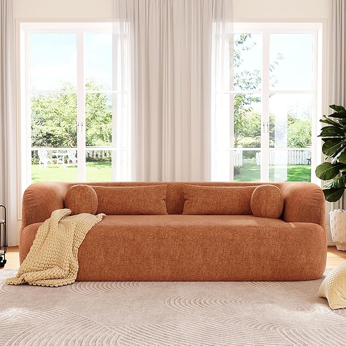 86 Curved Cloud Couch Curved SofaBoneless Couch Upholstered Sofa with Pillows No Assembly with High-Density Foam 3-Seater Luxury Modern Compressed Sofa ChenilleOrange