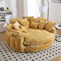 81 Oversized Round Sofa Bed Large Chenille Bean Bag Chair No Assembly Required Cloud Couch Fluffy Plush Chaise Lounge Chair Indoor Modern Sleeper Sofa with Deep Seat for Living Room (Yellow)