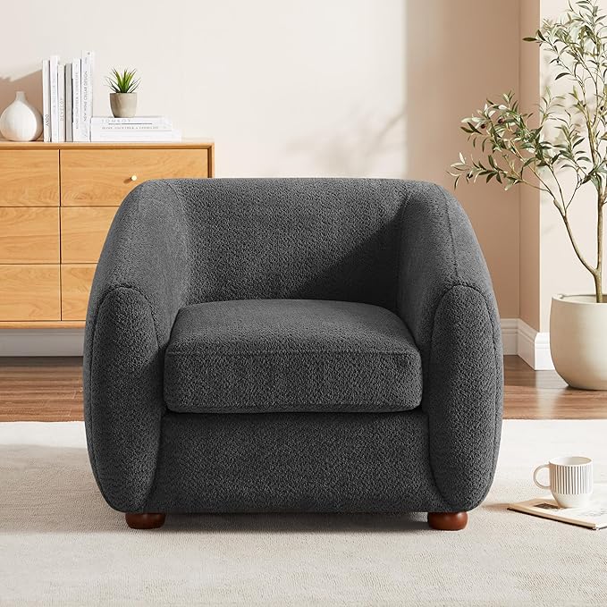 VANOMi Accent Living Room Chairs Mid Century Modern Armchair with Cushion Sherpa Comfy Chair for Bedroom Reading Nook Apartment Dark Grey