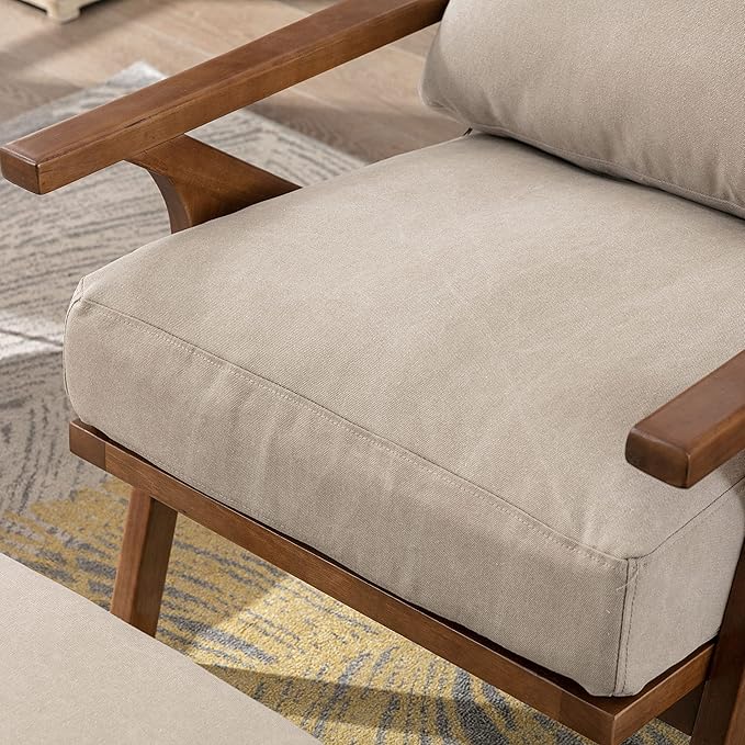 chairus Mid-Century Modern Accent Chairs Set of 2 Comfy Upholstered Lounge Armchairs with Removable Cushions &amp Solid Wood Frame Reading Chairs for Living Room Bedroom Office Beige Denim Fabric