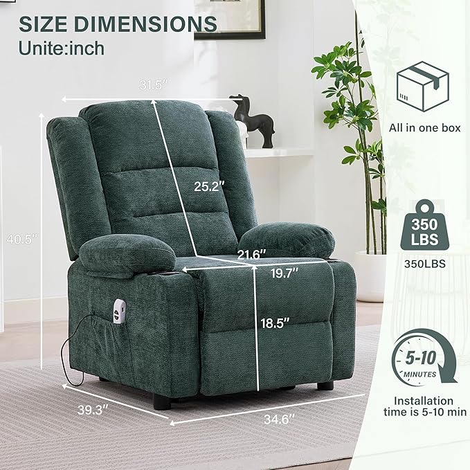 Power Recliner Chair with Cup Holders Electric Recliner Chair for Adults Living Room Reclining Chair Home Theater Seating Lounge Chair (2 Green)
