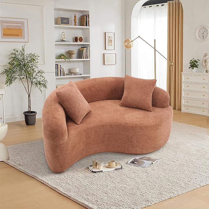 Modern Chenille S-Curved Modular Loveseat Sofa 66.9 Compression Sponge Boneless Couch No Assembly Required Cozy Upholstered Seating for Living Room Apartment Office or Meditation Space (Coral)
