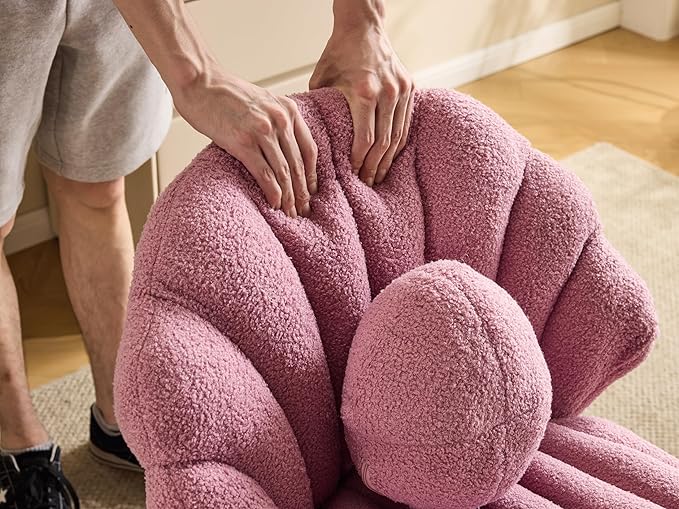 Vingli Shell-Shaped Teddy Fleece Accent Vanity Chair With BackComfy Purple and Gold Desk Chair No WheelsCute Small Pearl Deco PillowGift for Girls/Womenfor MakeupOfficeDiningNailSewingbedroom