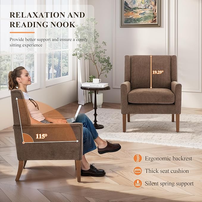 Accent Chairs for Living Room Mid-Century Wooden Fabric Living Room Chairs Arm Chair Side Chairs for Living Room Bedroom Reading Nook