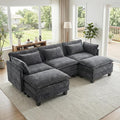Amada Sectional Couches for Living Room 111.5-U Shape Comfy Cloud Modular Sectional Sofa 5-Seater Chenille Deep Seat Sofa Sleeper with 2 Movable Ottomans&ampThrow Pillows (Grey) | Chenille