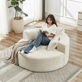 55 Oversized Chaise lounge Chair Indoor Modern Upholstered Deep Seat Wide Armrest Single Floor Circle Round Sofa Chair Sleeper for Small Living Room Bedroom Apartment with Pillow Beige Chenille