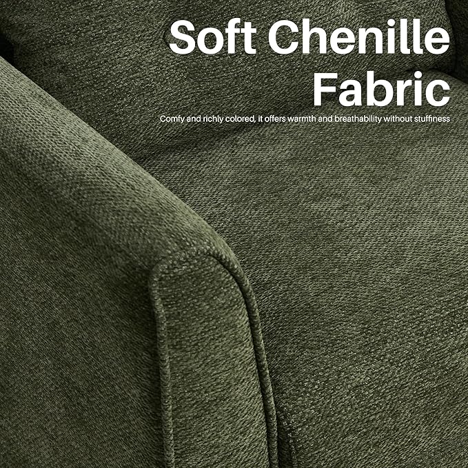 Modern Accent Chair with Wooden Legs Plush Fabric Armchair Cozy Reading Chair for Living Room Bedroom Study (Green Armchair)