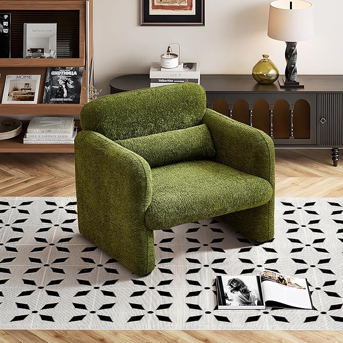 Modern Accent Chair 33.86inch Upholstered Comfy Reading Armchair with Solid Wood Legs &amp High-Density SpongeVelvet Simple Leisure Sofa Chair for Living Room Bedroom Small SpacesGray