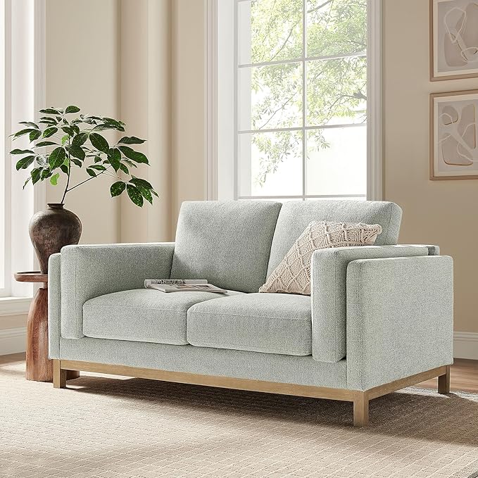 Modway Roscoe 63 Inch Fabric Loveseat in Mist - Comfortable Upholstered 2 Seater Couch for Living Room Apartment or Office Seating