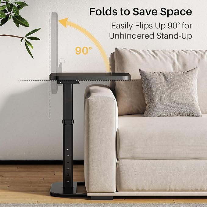 Adjustable Height TV Tray Table with Bumper Rounded Corner Design &amp Flip-top Side Table for Bedroom Living Room Bathroom and Study End Table for Eating Dinner or Laptop Black