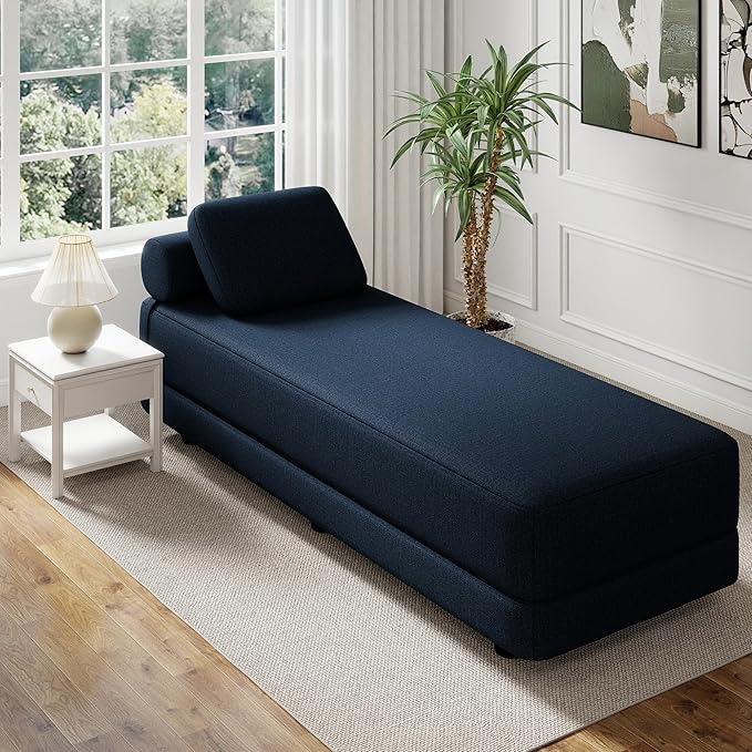 Upholstered Daybed30'' Wide Convertible 60 Day Bed Twin to QueenExtendable Sofa Bed for Small SpaceGuest Room Living Room or Office (Dark Blue)