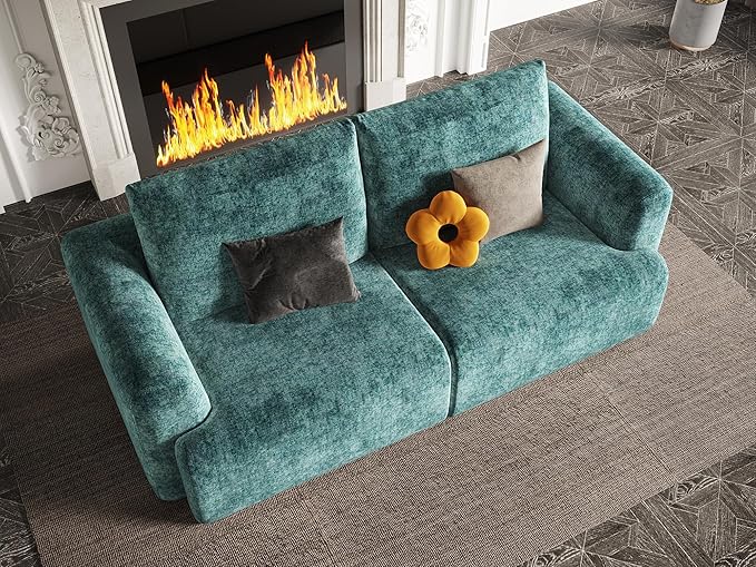 EASE MOOSE Boneless Couch for Living Room Compressed Sectional Cloud Sofa Modular Cloud Couch Loveseat 2-Seater Deep Seat Sofas for Small Spaces No Assembly Required Chenille (Blue)