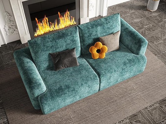 EASE MOOSE Boneless Couch for Living Room Compressed Sectional Cloud Sofa Modular Cloud Couch Loveseat 2-Seater Deep Seat Sofas for Small Spaces No Assembly Required Chenille (Blue)