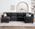 124.4 U Shaped Sectional Couches with Storage Ottoman 6 Seater Chenille Upholstered Modular Sectional Sofa Cloud Couch Sectional Sectional Couches for Living Room Bedroom &amp Apartment (Black)
