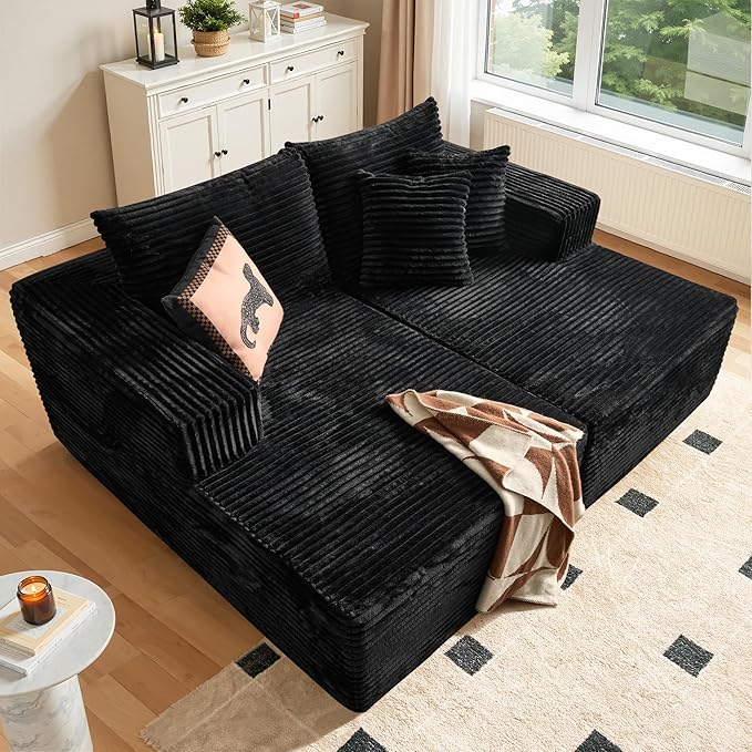 Weaxty Oversized Chaise Lounge Chair Indoor 81 Cloud Plush Modular Sectional Sofa Bed Modern Loveseat Sleeper Chair Fluffy Sofa for Living Room Bedroom No Assembly Required 2PCS Black