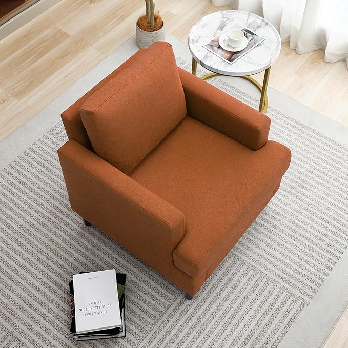 Mid-Century Accent ChairModern Linen Fabric Armchair for Living RoomComfy Upholstered Reading Accent Chairs for BedroomSingle Sofa Chair with Wood Legs (Orange 2 Pack)