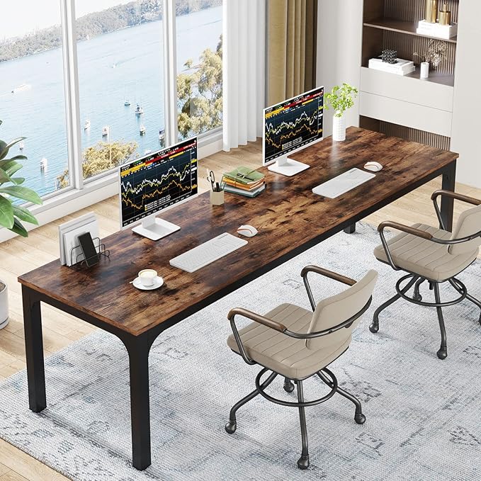 Tribesigns 78.7 Inches Extra Long Computer Desk 2 Person Desk Double Long Desk Workstaion for Home Office Brown+Black